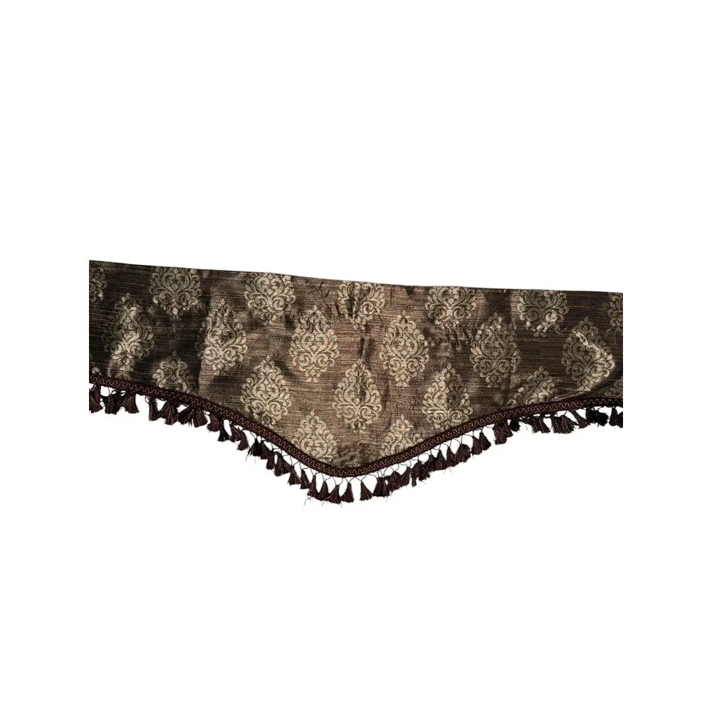 Single Fancy Faux Silk Valance Short Curtain Dark Chocolate Brown Fringe Trim